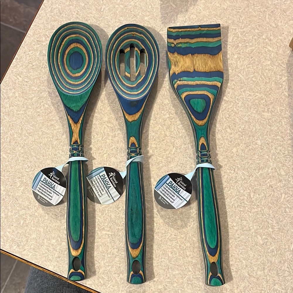 Pakkawood Utensil Set - Green and Blue